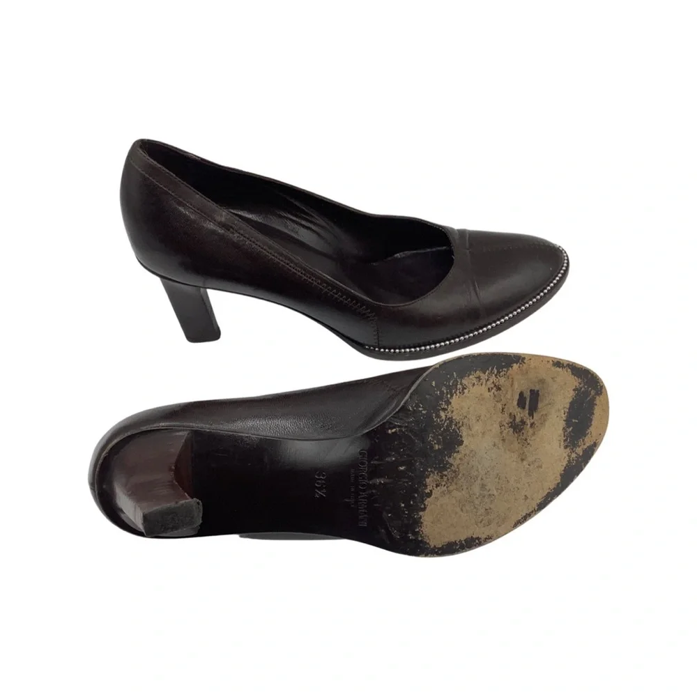 Giorgio Armani Brown Leather Silver Studded Pumps, 36.5 | 6 - Picture 7 of 10